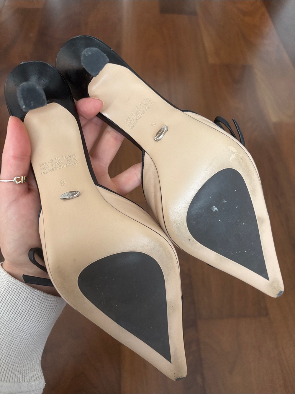 Tony Bianco Black & Cream Pointed Toe Slingback Mules with Bow - Picture 3 of 3